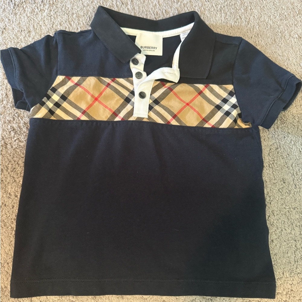 Burberry Kids Polo in Navy and Beige Check